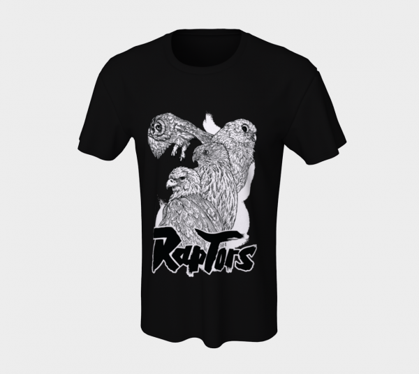 Raptor birds on black t-shirt