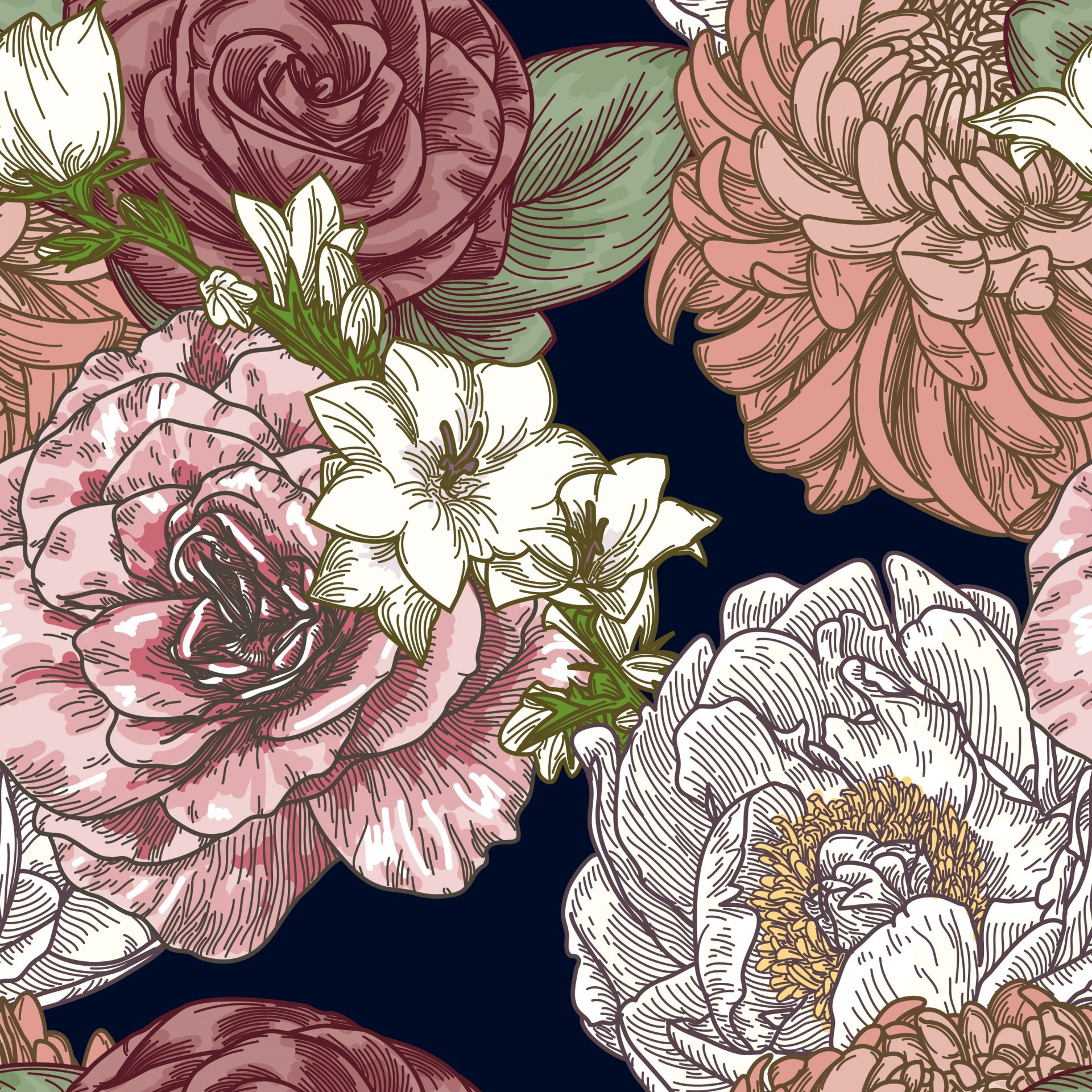 Bouffant Vintage Floral Pattern