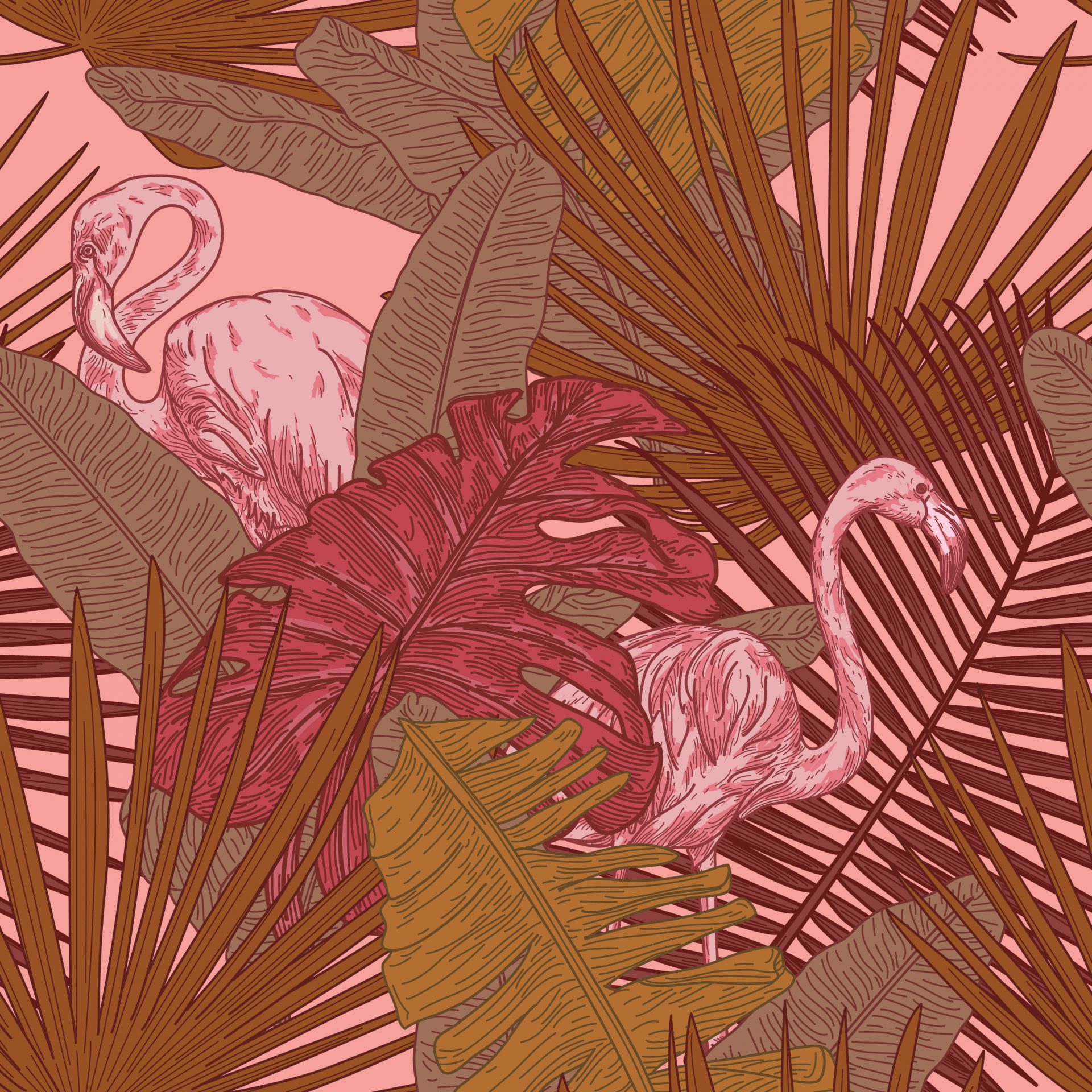 Pink and neutral tropical flamingo pattern