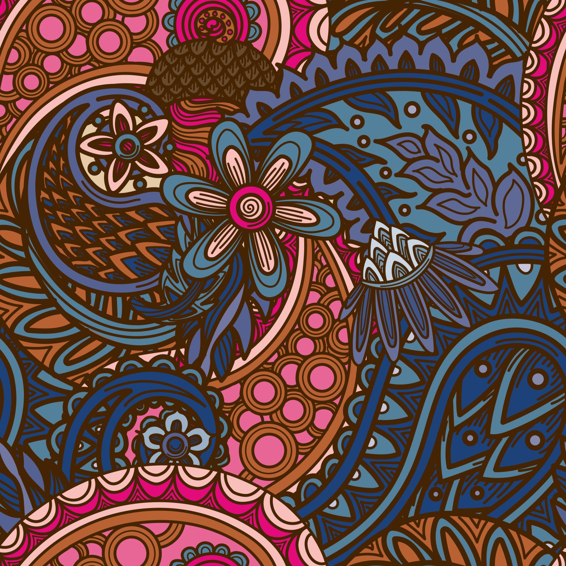 layered paisley pattern in pink and blue