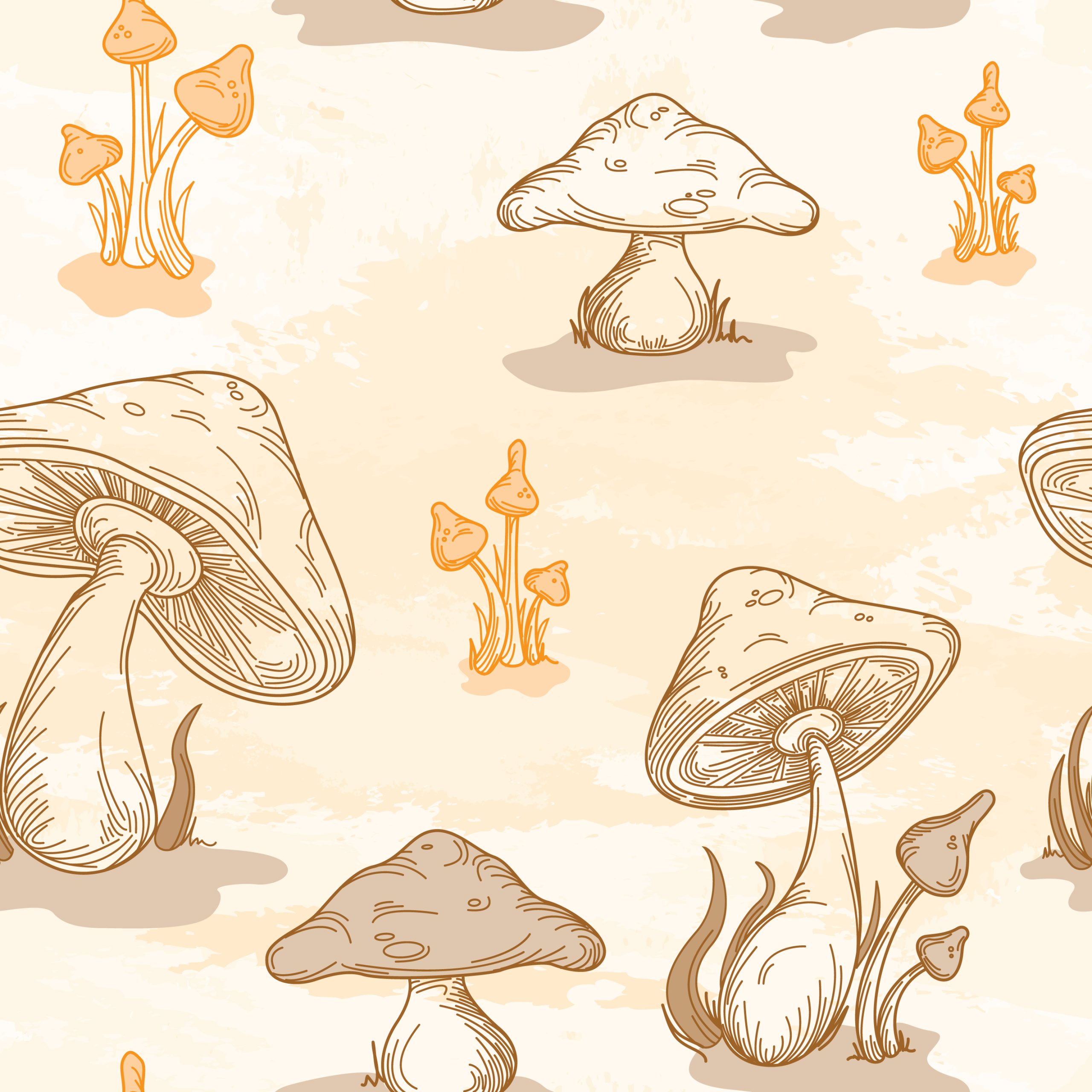 Retro 70s line art mushroom pattern